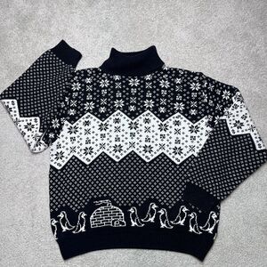 Vtg Parkhurst Penguin Igloo Sweater Women’s Large Fair Isle Knit Grandma Canada